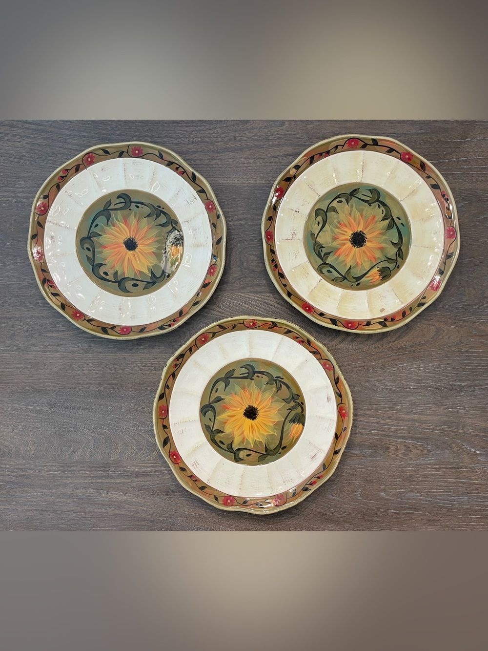 Set of 3 Vintage Certified International Margaret Le Van Sunflower Dinner Plates